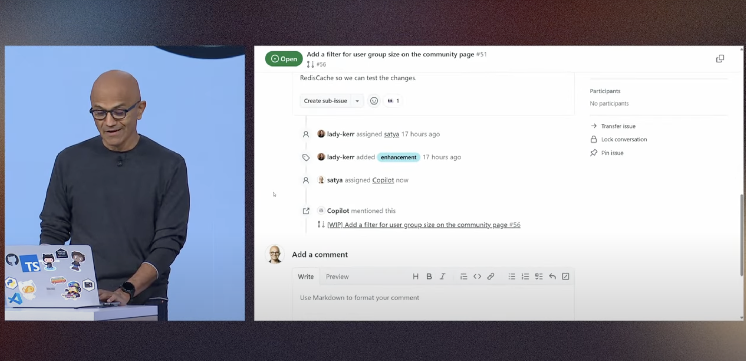纳德拉现场用 Coding agent debug｜图片来源：微软