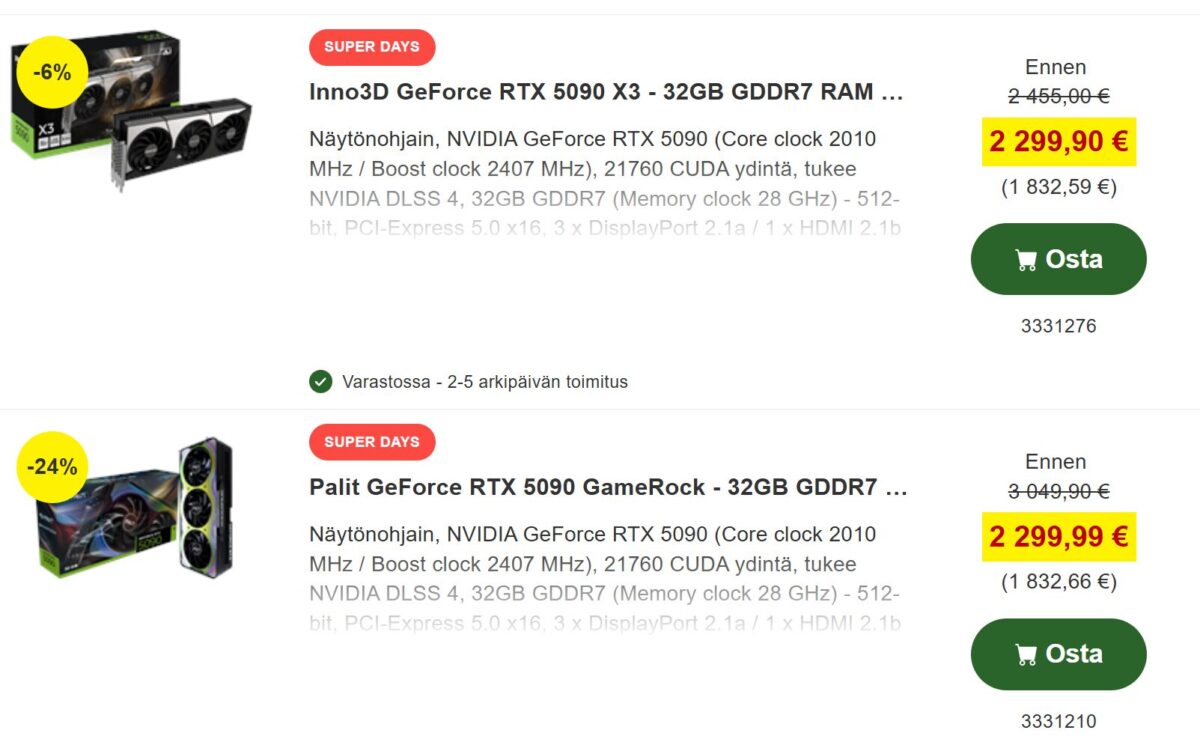 首次破发：英伟达RTX 5090 在欧洲跌破MSRP 官方指导价