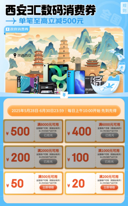 XIAn消费优惠券将在JD.com上提供。购买3C数字产品