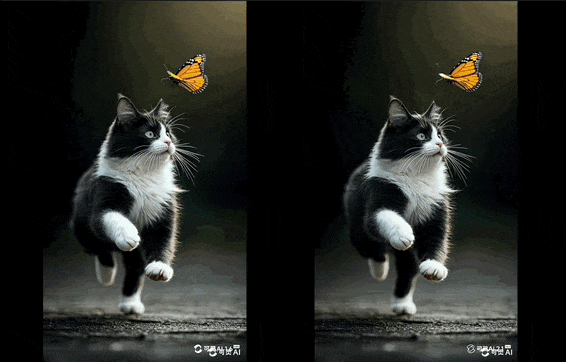 看完小猫，再来看一组人物动作细节的对比，首帧图是一个小男孩正在吃手里拿的面包。