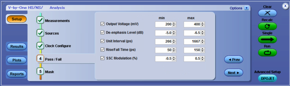 图11 V-by-One HS测试软件限值limit设置