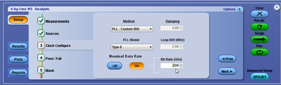 图10 V-by-One HS测试软件CDR PLL环路带宽及速率设置