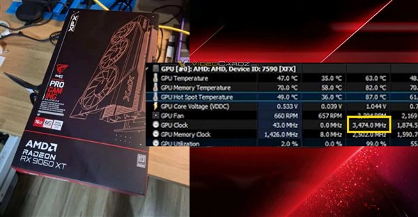 AMD RX 9060 XT被超频为3.47GHz！硬性能RX 7700 XT