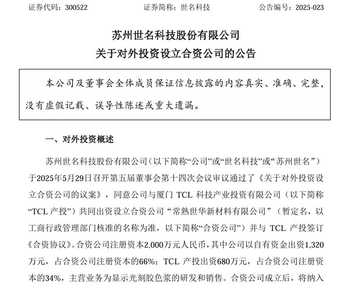 Drawing和TCL技术已经建立了一家主要参与光质糊屏