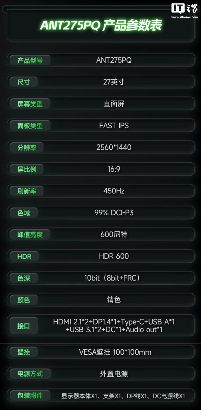 京东HKC 蚂蚁电竞“ANT275PQ”27 英寸显示器4999 元直达链接