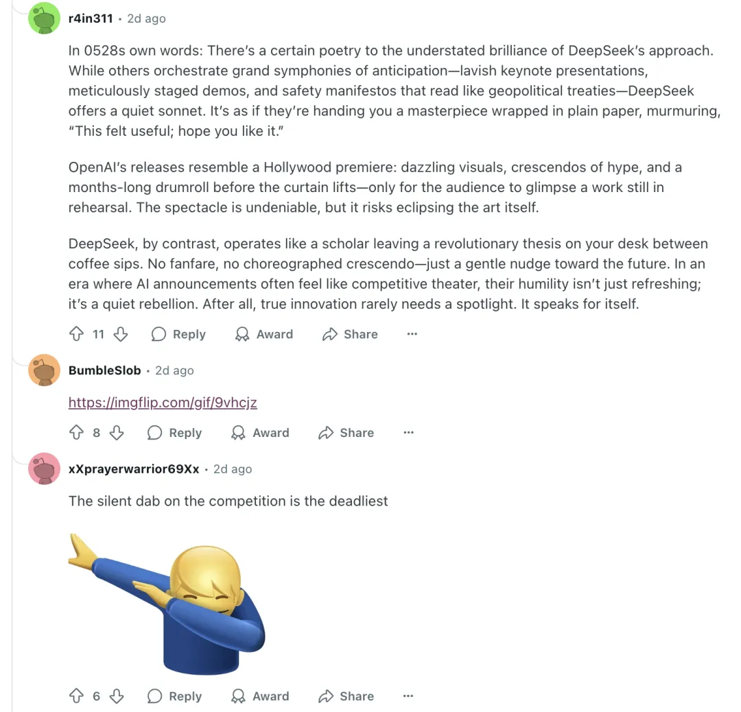 reddit 社区关于 DeepSeek 更新的帖子｜图片来源：reddit  