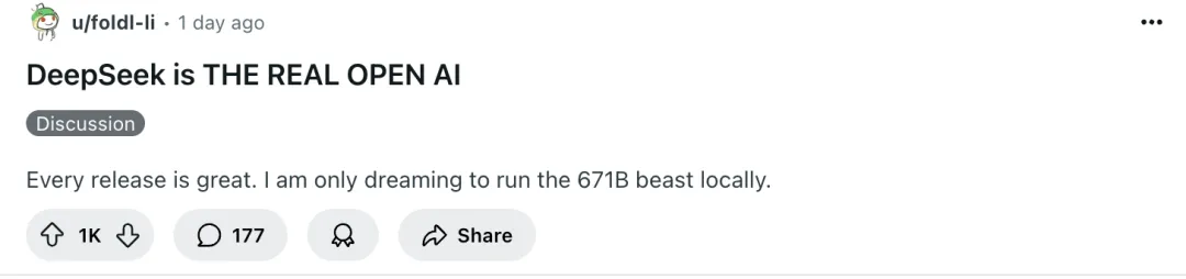reddit 社区关于 DeepSeek 更新的帖子｜图片来源：reddit  