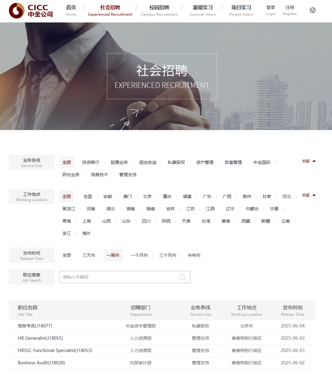 最新！中金公司资本管理部、内审部等社招