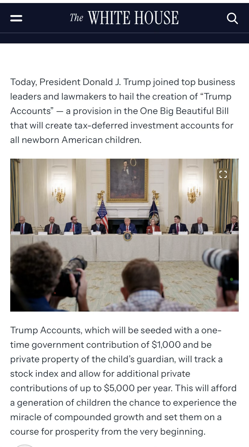 特朗普大计划：每个新生儿送1000美元开户