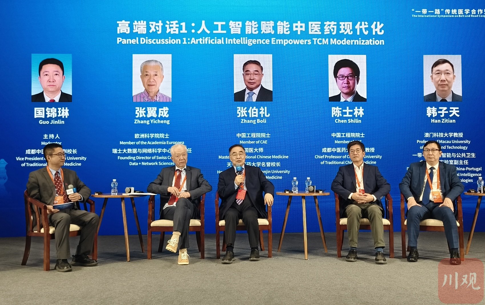 张伯礼（中）等院士专家们进行高端对话