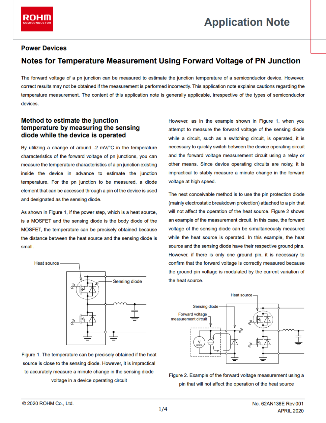 图16. 使用pn结的正向电压测量温度的注意事项