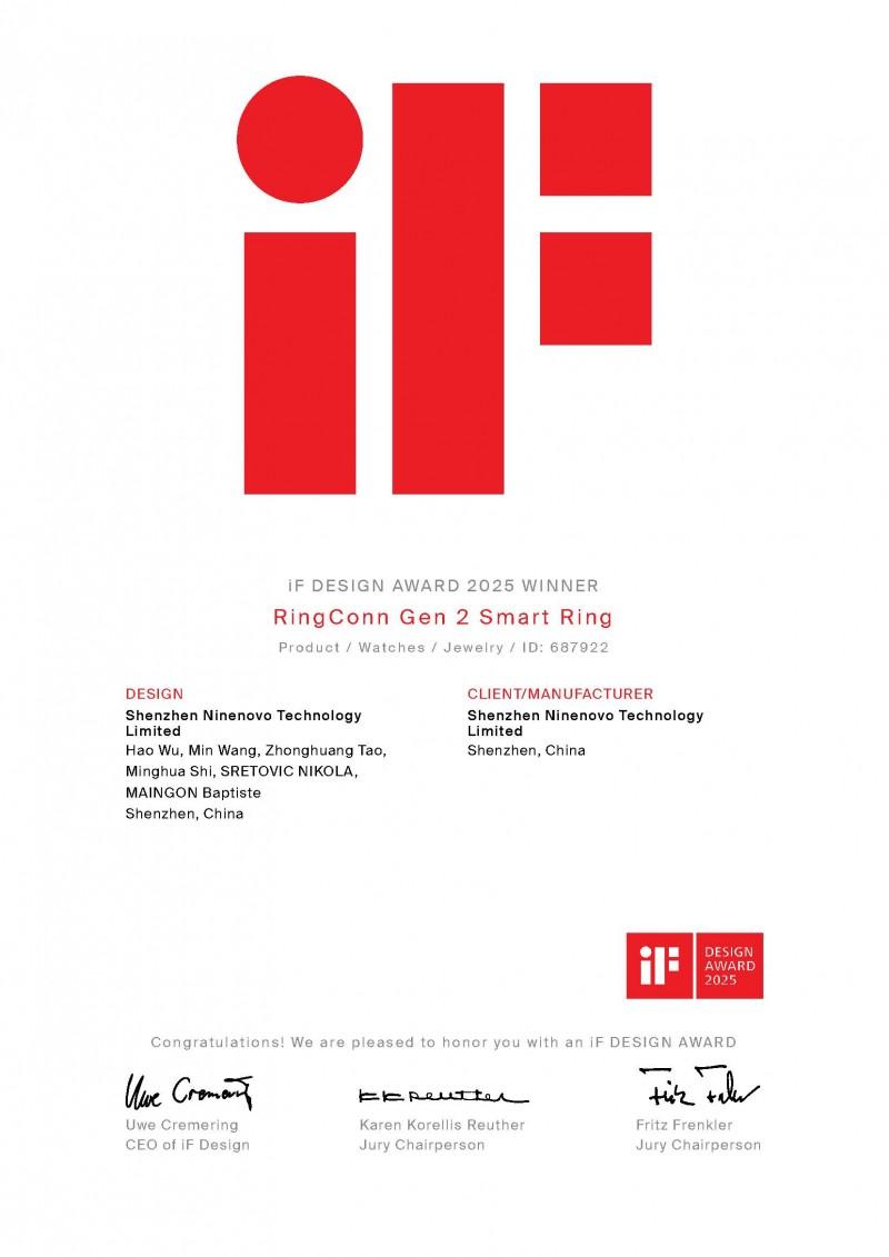 Ringconn Smart Ring赢得了2025年德国奖，如果奖项及其