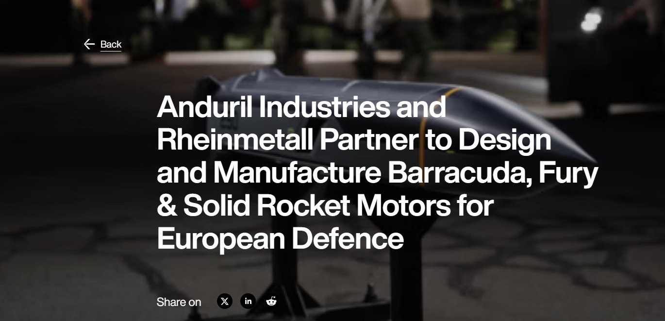 Anduril将与莱茵金属合作为欧洲开发军用无人机