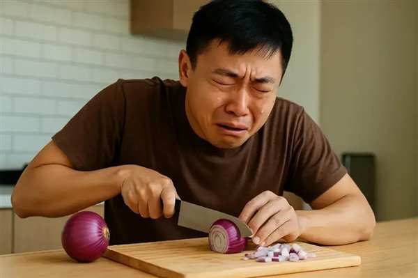 切洋葱使人流泪 图片来源：作者使用 AI 生成