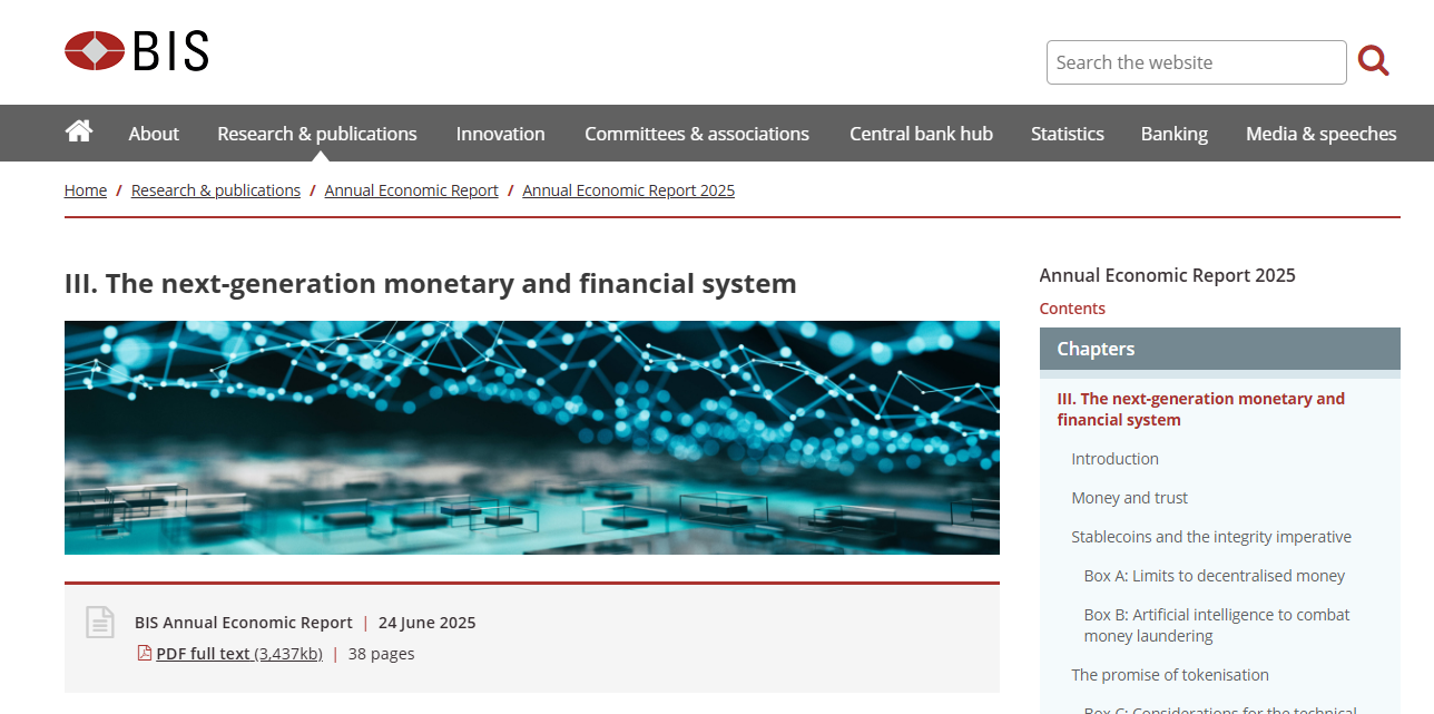 BIS最新报告：稳定币作为可靠货币形式存在不足