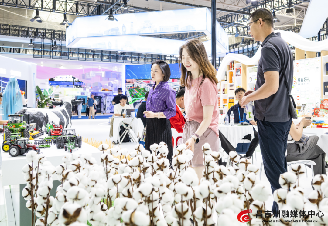 6月27日，2025（中国）亚欧商品贸易博览会昌吉州展位上，参展客商及观展群众在了解产品。