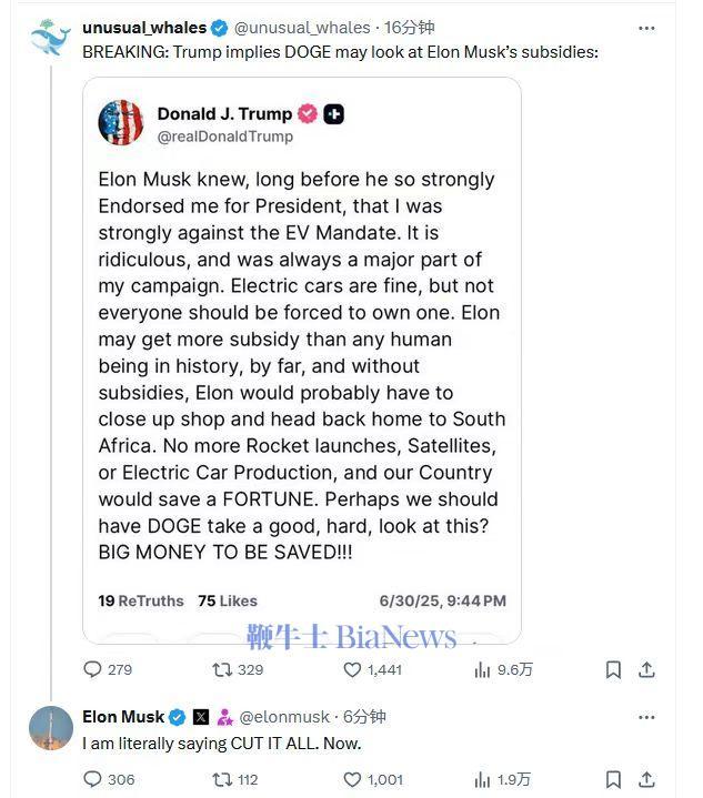 特朗普·马斯克（Trump Musk）的战斗正在上升：援