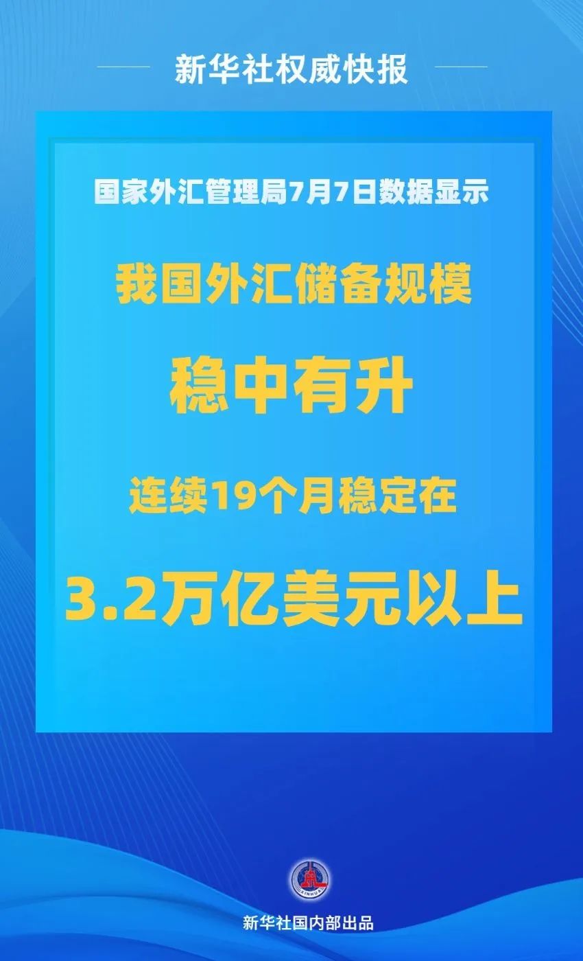新华社权威快报丨我国外汇储备规模上半年保持稳中有升