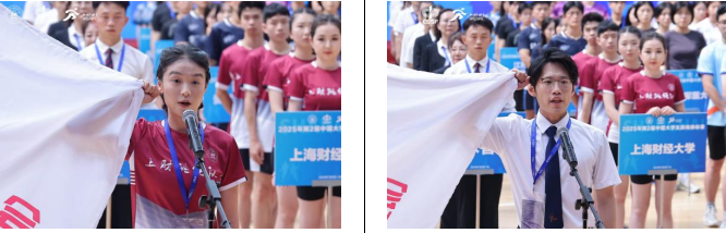 ↑运动员代表桑子越（左）、裁判员代表王世森庄严宣誓