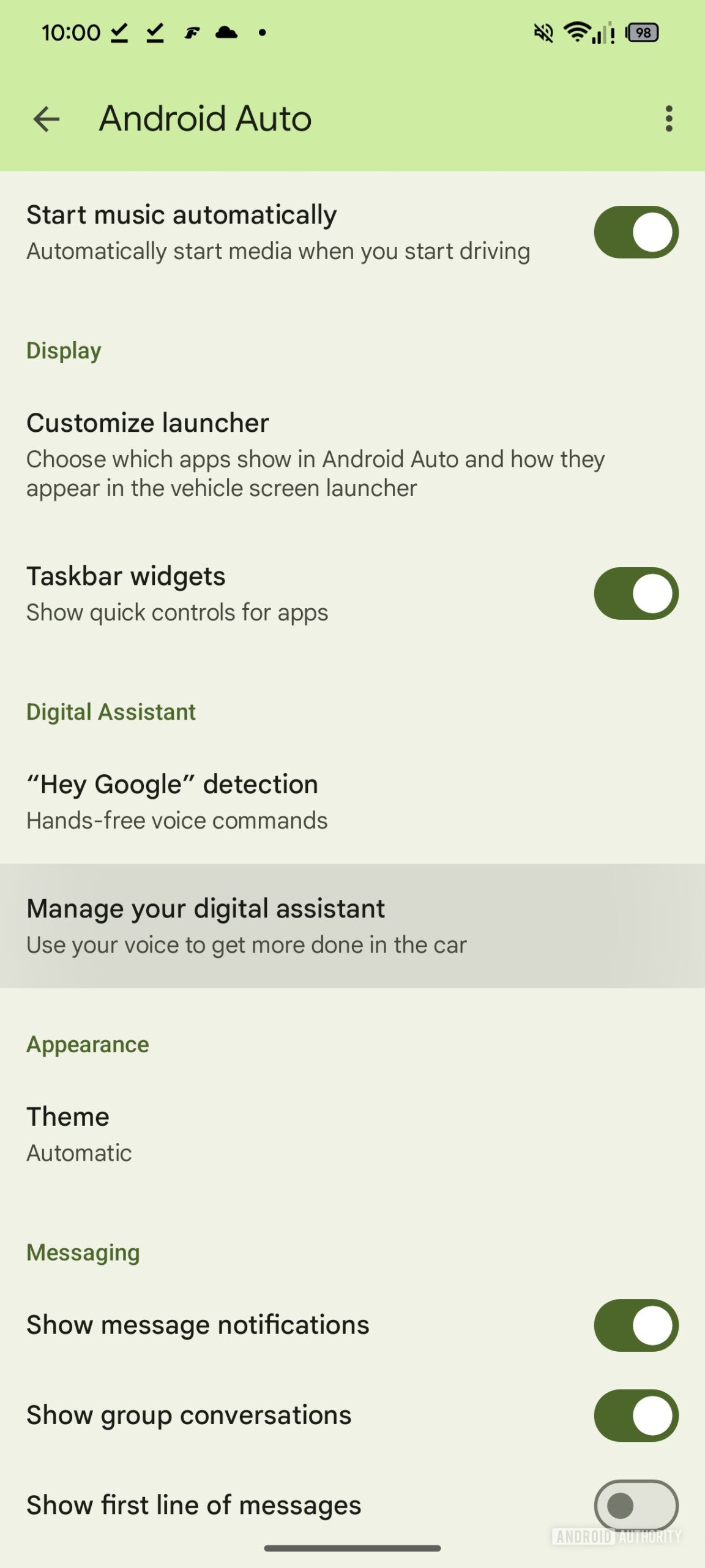▲ v14.8.152744 版本的 Android Auto 设置页面，图源 AndroidAuthority