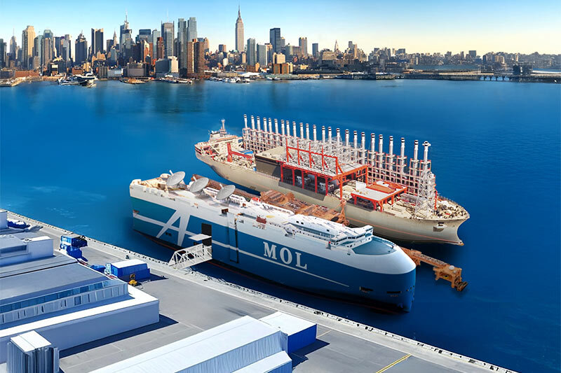 ▲ 靠港口一侧为海上数据中心，靠海一侧为发电船