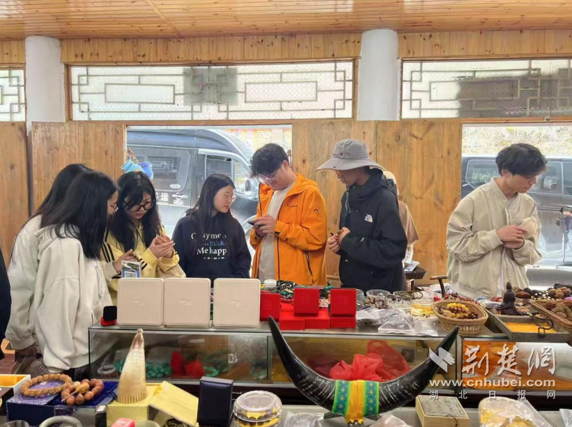 建筑瞎想学院学生在阳日村赏玩习尚文化展品。学校供图