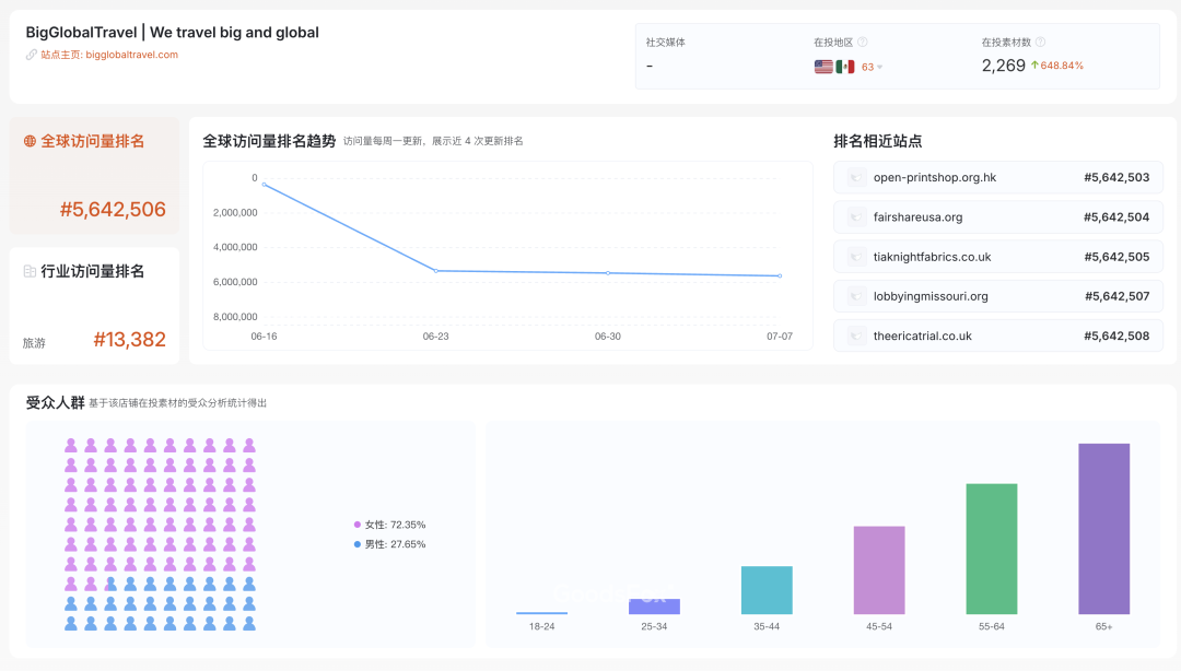 BigGlobalTravel站点概览，来源：GoodsFox