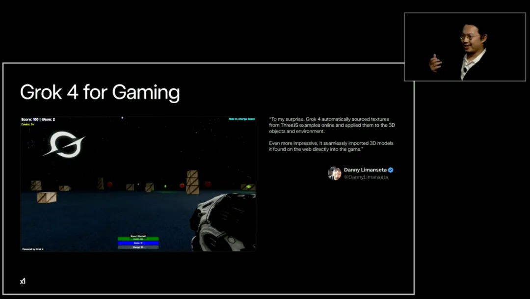 Grok 4 用于游戏场景｜图片来源：X