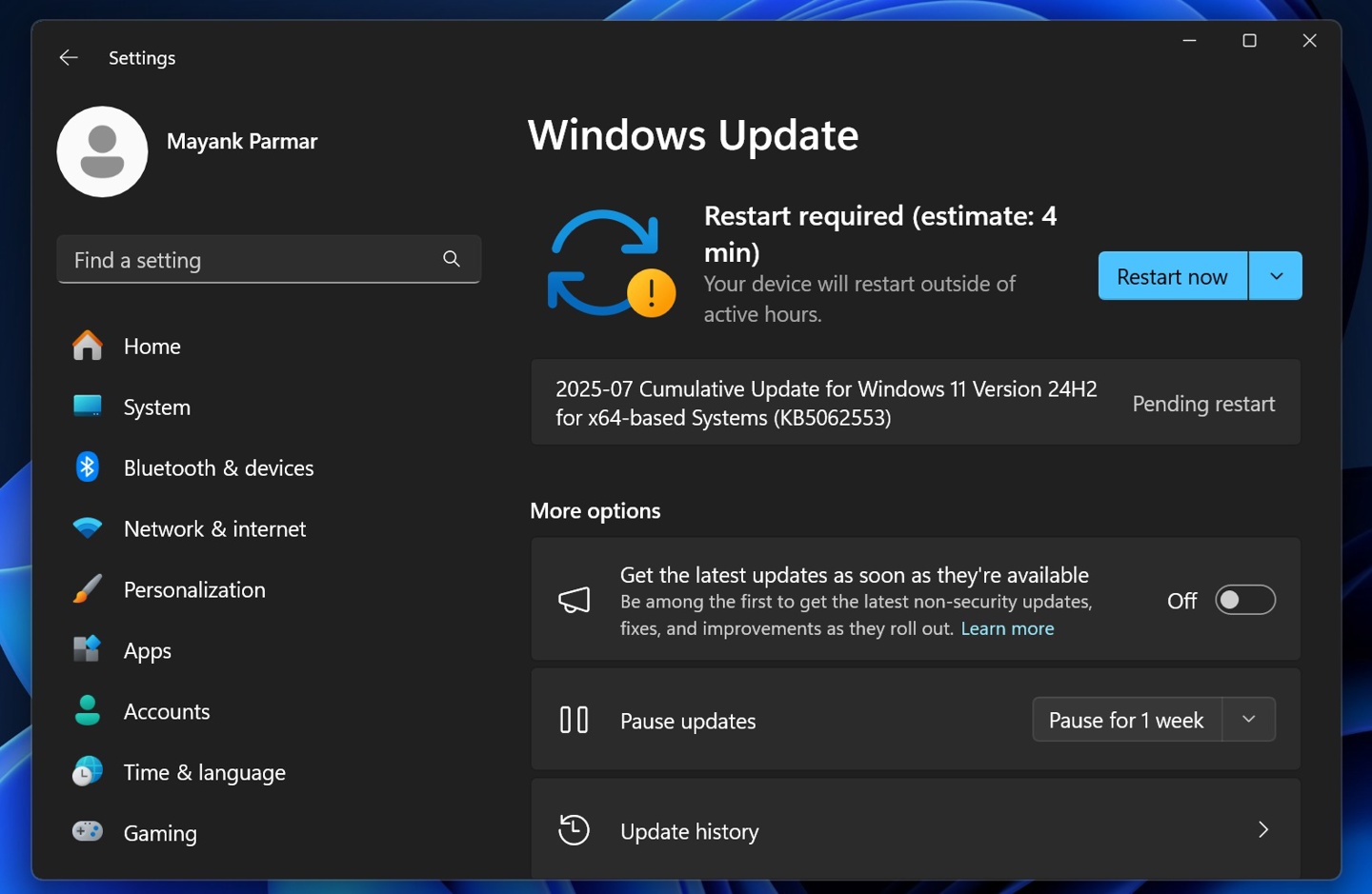 Microsoft Win11 KB5062553失败