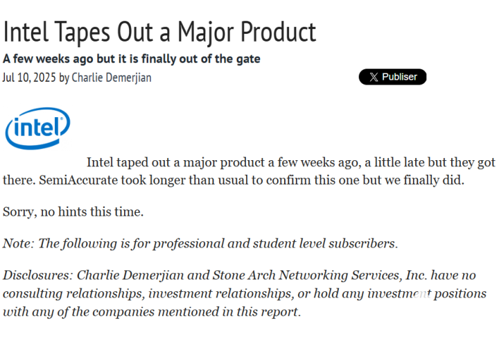 英特尔Nova Lake-S流片 采用台积电N2工艺或作为备选