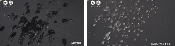 未经XF系列防水剂处理的效果            经XF系列防水剂处理的效果