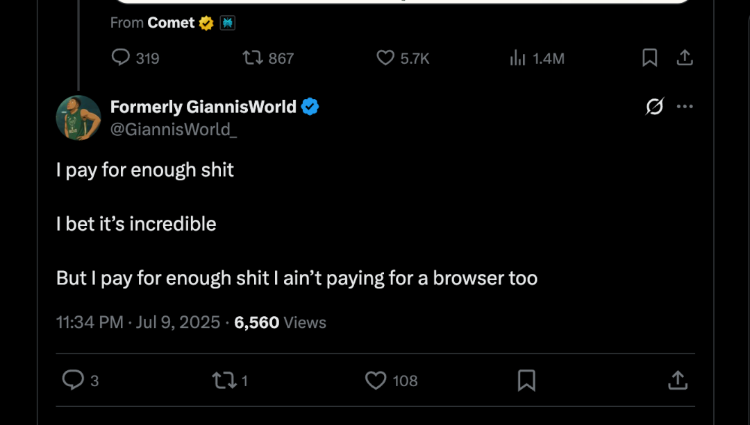 不少用户对 Comet 目前的测试策略表达了愤怒 ｜ 图片来源：Twitter