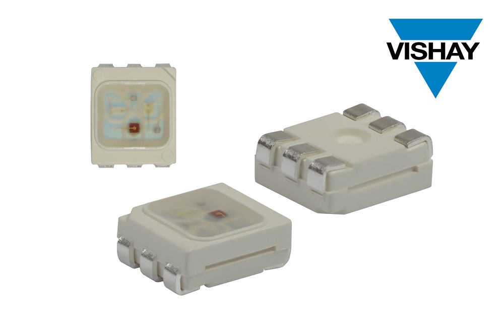 Vishay推出PLCC-6封装RGB LED通过独立控制红色、绿色和蓝色芯片实现宽色域