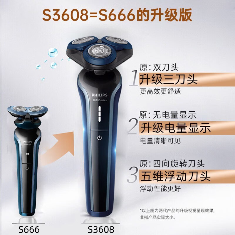 飞利浦S3608电动剃须刀多重优惠仅需228元