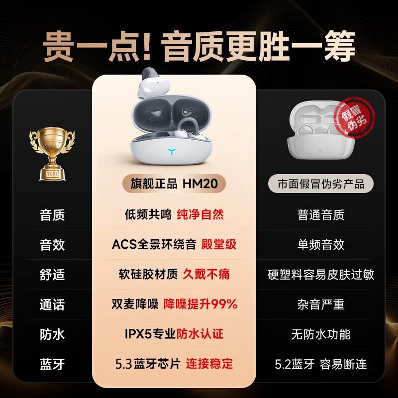 HILLFOX骨传导蓝牙耳机云岩白 降噪运动?真无线不入耳