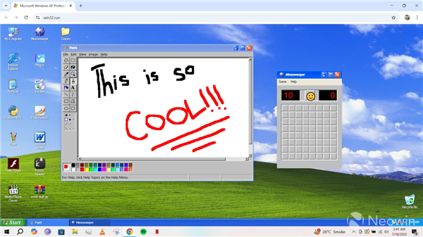 只需打开网页：完美怀旧体验Windows XP！扫雷、画图都不在话下