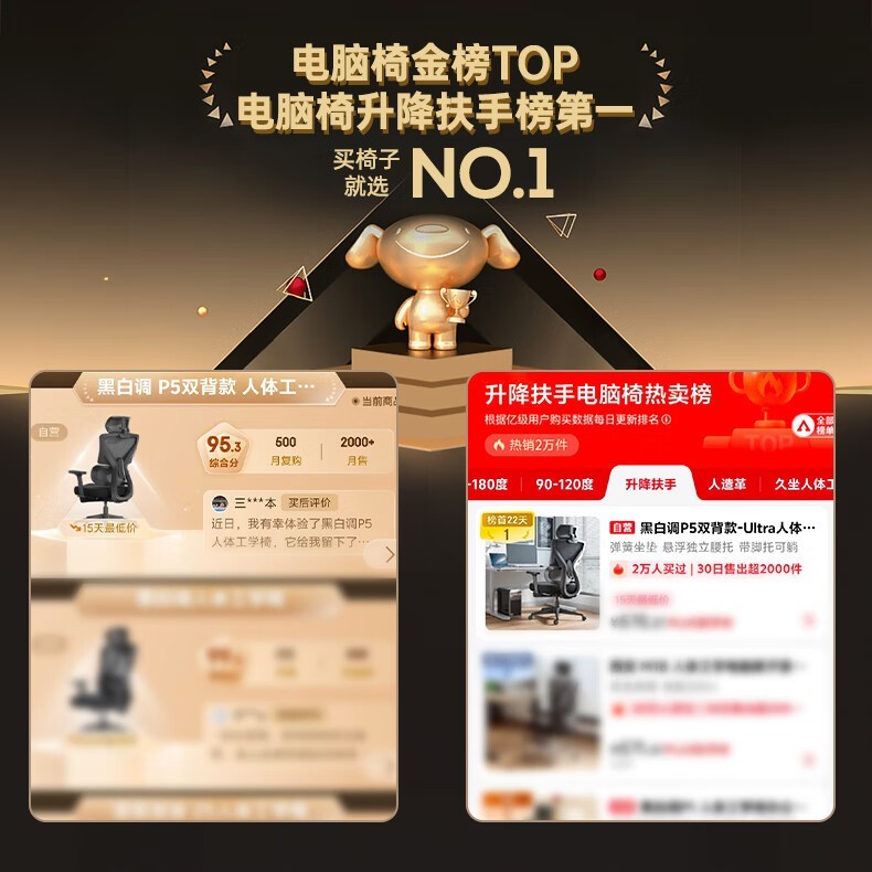 黑白调P5双背款人体工学椅限时特惠，到手仅436元