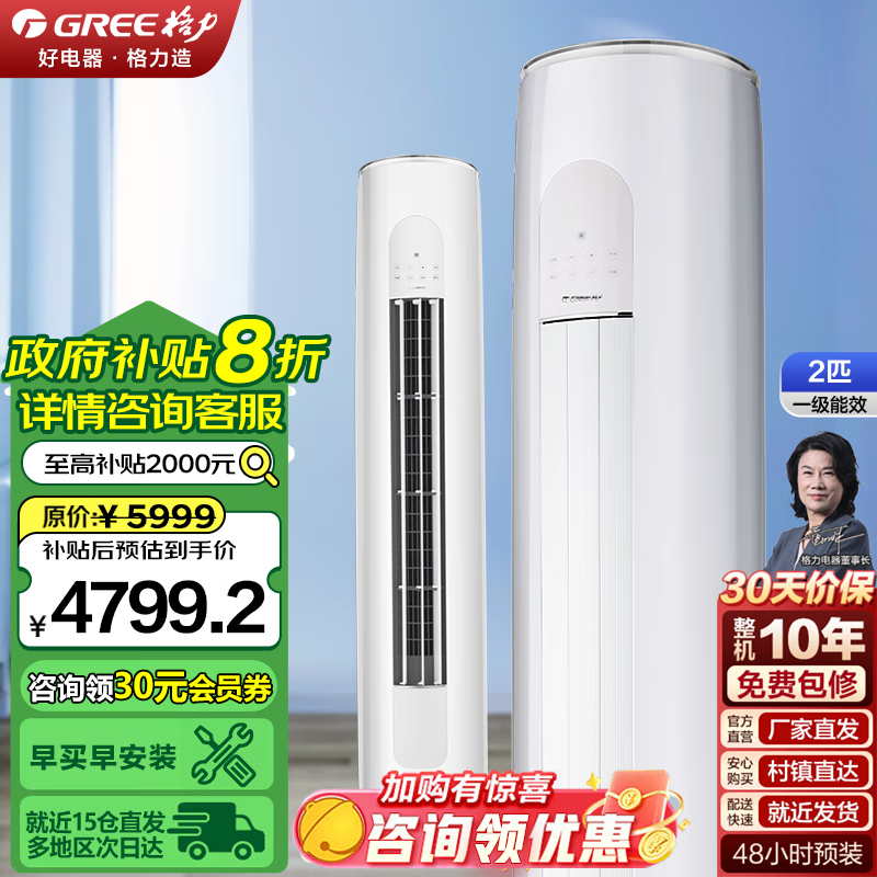 格力空调天仪系列2匹柜机新一级能效变频冷暖空调