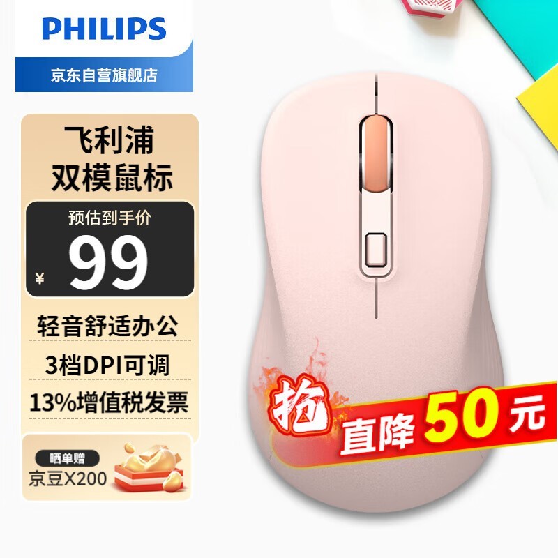飞利浦无线蓝牙鼠标SPK7538粉色限时优惠