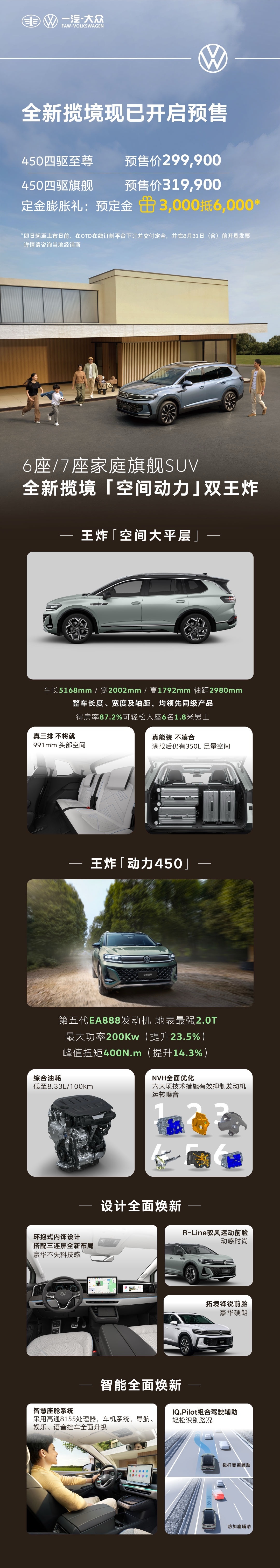 大众全球最大 SUV：一汽-大众全新揽境开启预售，全系四驱、29.99 万 / 31.99 万元