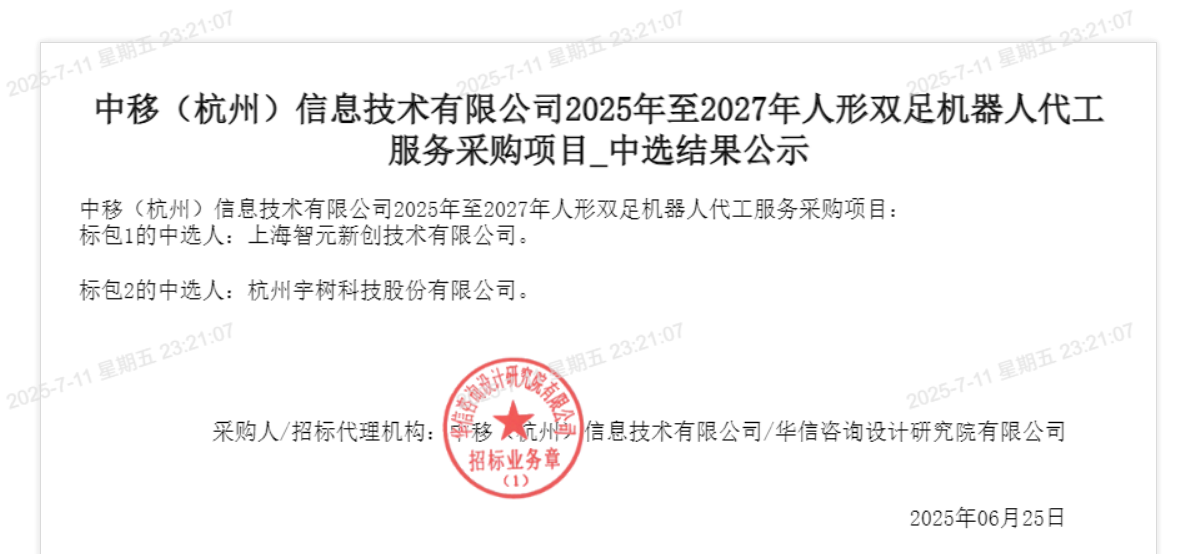 Zhiyuan回应了Yushu对1.24亿元人形机器人命令的竞标