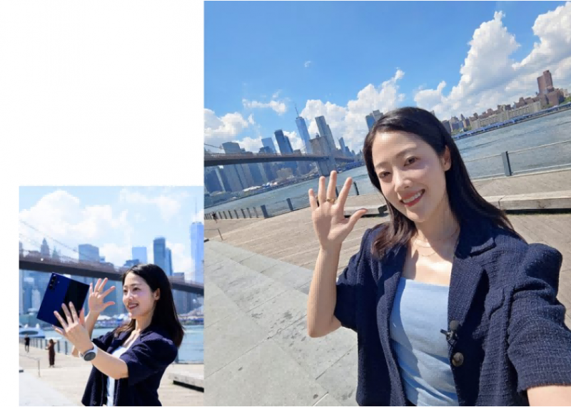 使用三星Galaxy Z Fold7主屏上的100度前置摄像头拍摄的广角自拍