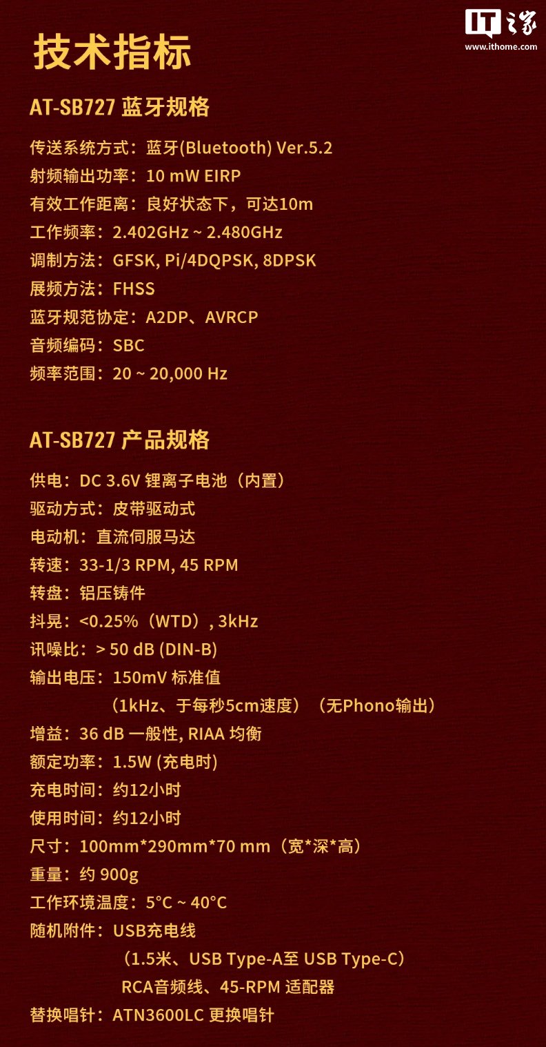 京东铁三角 AT-SB727 蓝牙无线便携唱盘机券后 1900 元领 80 元券