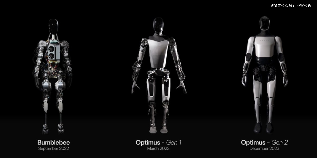 前几代特斯拉人形机器人设计 | 图片来源：X