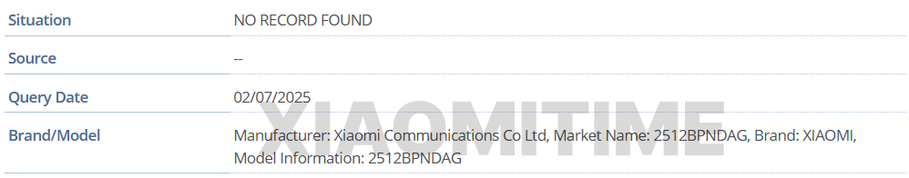 2512BPNDAG，可能是国际版小米 16 Ultra