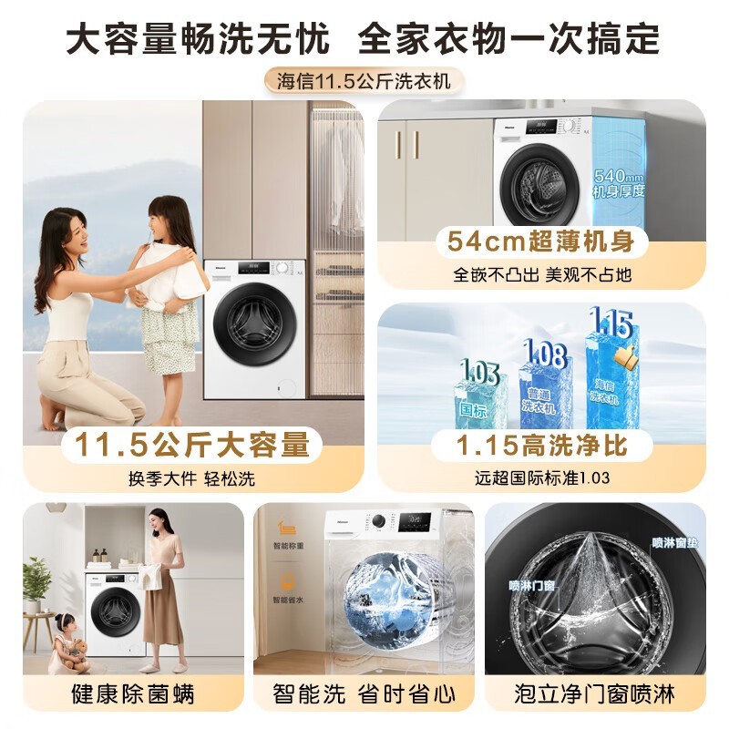 海信HG115PE1滚筒洗衣机京东优惠价975元
