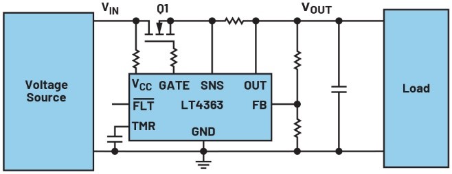图1.用于拦截电压浪涌的浪涌保护电路的简易图示。