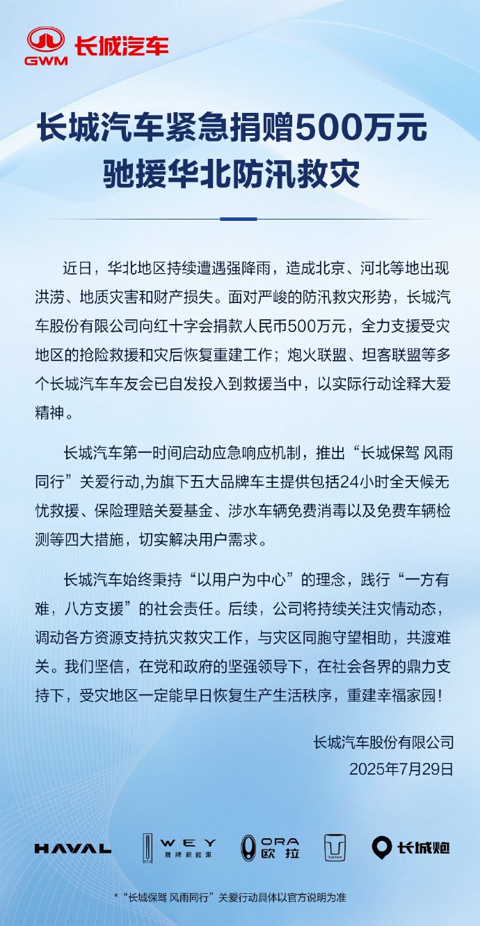 图片来源：“长城汽车”微博