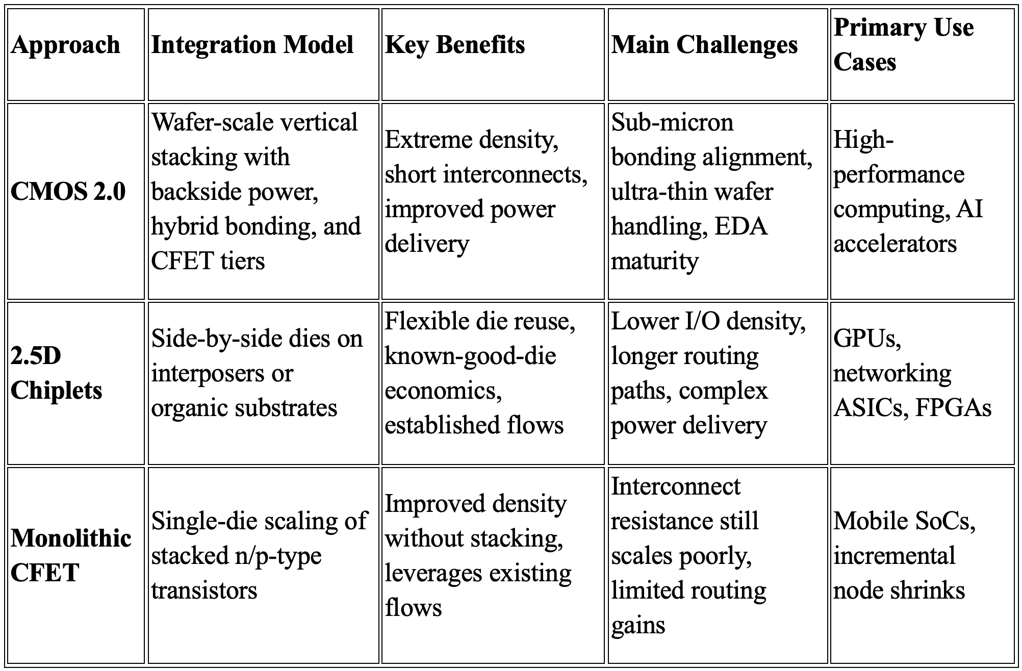 表 2：超越纳米片时代扩展的三种途径。资料来源：半导体工程/Gregory Haley