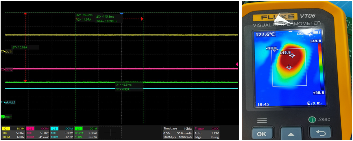 带载持续5A电流时的芯片温升